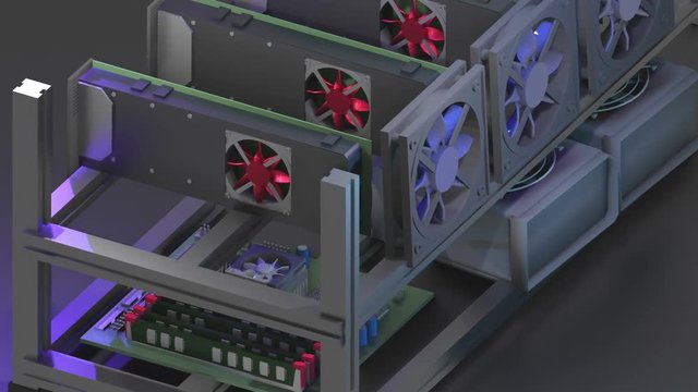 A mining GPU rig for bitcoin or crypto currency.