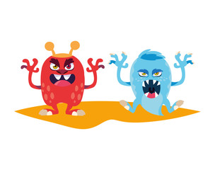 funny monsters couple comic characters colorful