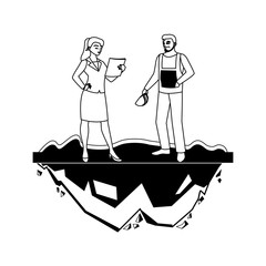 male builder constructor with woman engineer