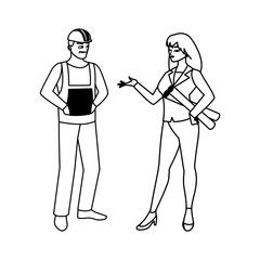 male builder constructor with woman engineer