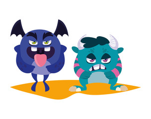 funny monsters couple comic characters colorful