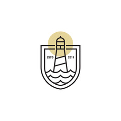 bedge lighthouse outline vector icon logo design