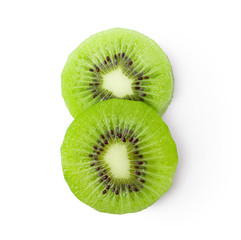 Fototapeta premium Slice of kiwi fruit isolated on white background. top view