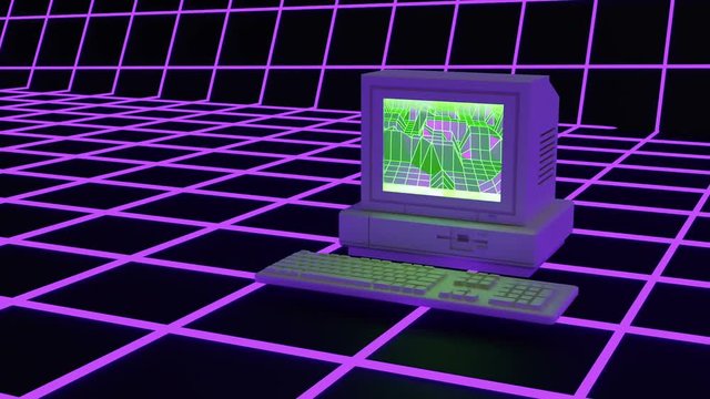 80s computer concept, retrowave or synthwave