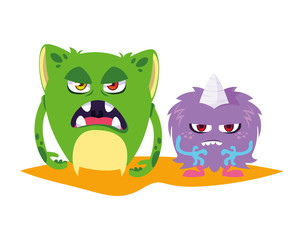 funny monsters couple comic characters colorful