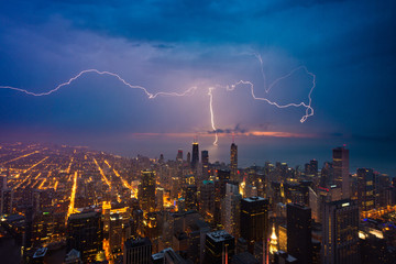 Lake Michigan Chicago Lightning Strike at Night