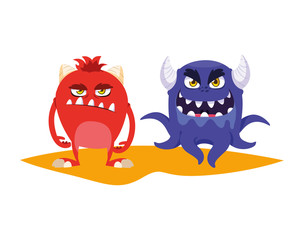 funny monsters couple comic characters colorful