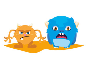 funny monsters couple comic characters colorful