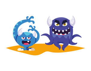 funny monsters couple comic characters colorful