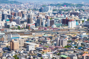 Fototapeta na wymiar Cityscape of Railroad Yard in Matsuyama city,Ehime,Shikoku,Japan
