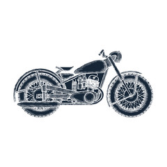 Hand Drawn Vintage Motorcycle vector logo design template. bikeshop or motorcycle service icon. Vector