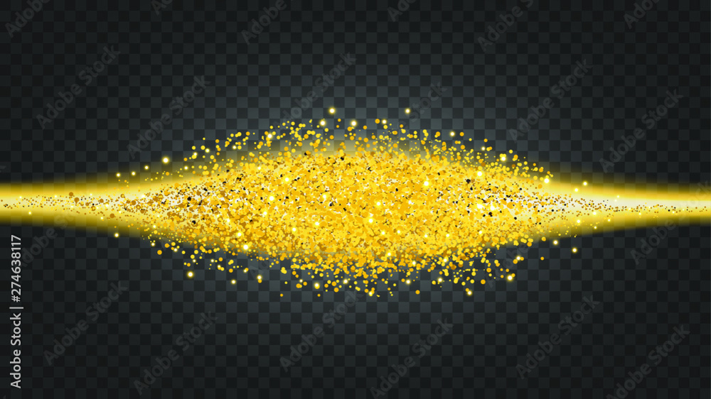 Poster Circle of gold glitter with small particles.  abstract background with golden sparkles on transparent background.