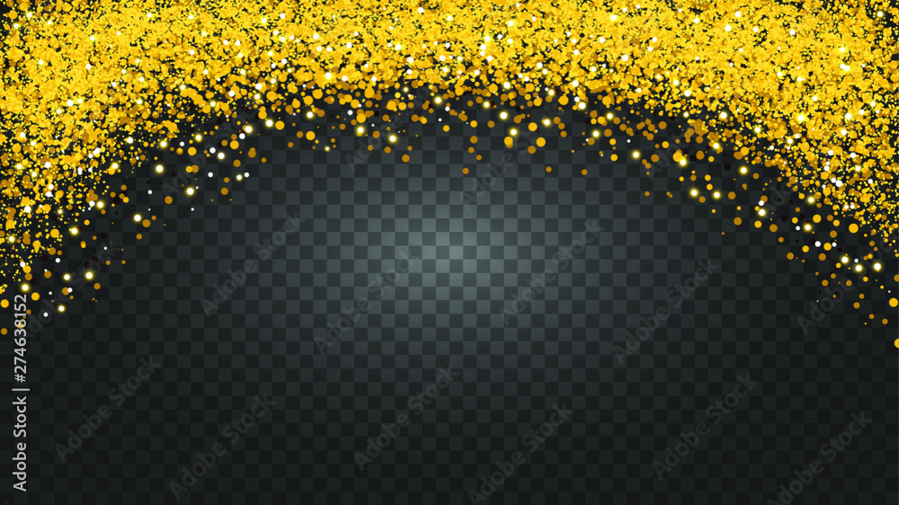 Poster Circle of gold glitter with small particles.  abstract background with golden sparkles on transparent background.