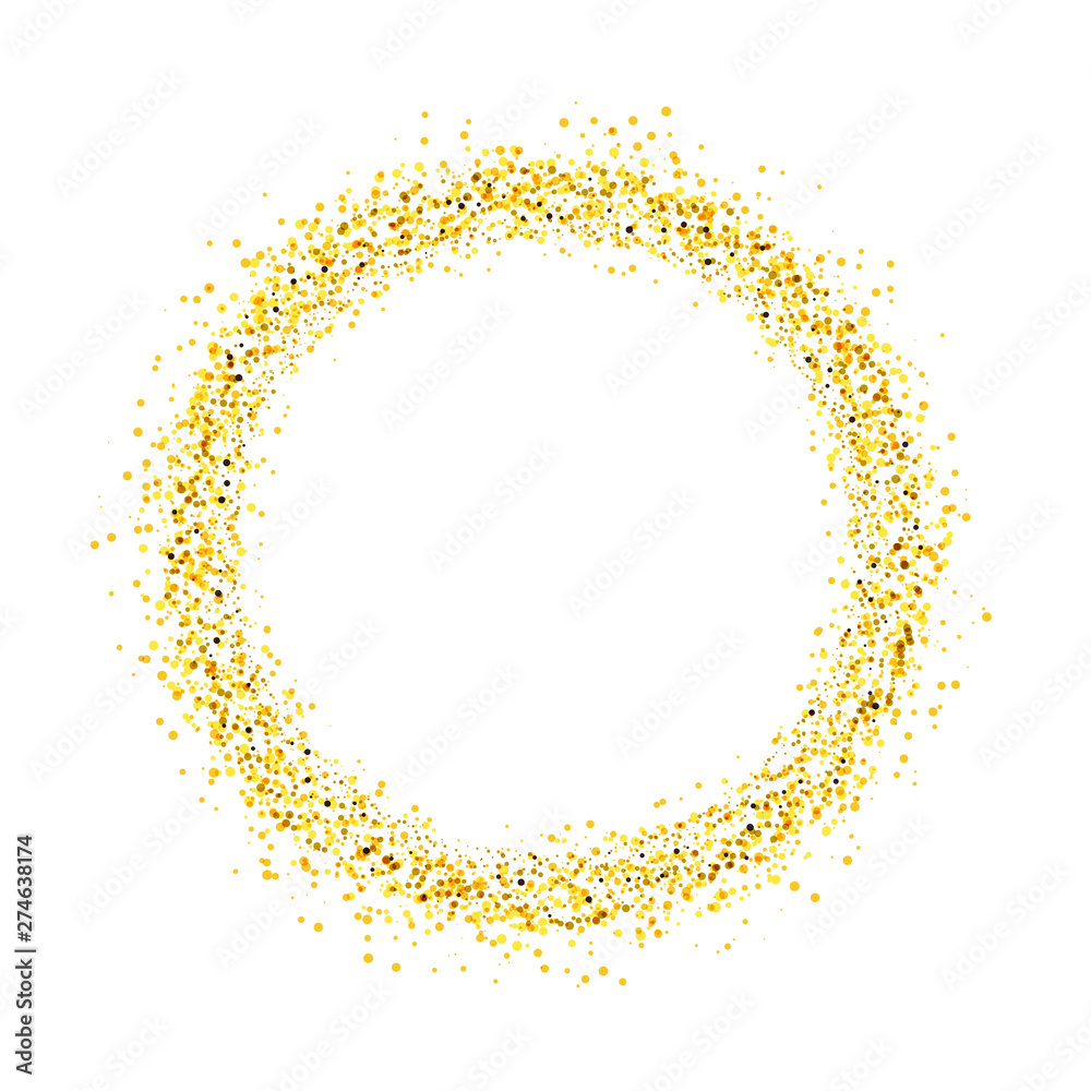 Poster Circle of gold glitter with small particles.  abstract background with golden sparkles on transparent background.
