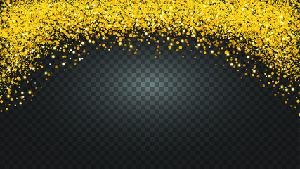 Circle of gold glitter with small particles.  abstract background with golden sparkles on transparent background.