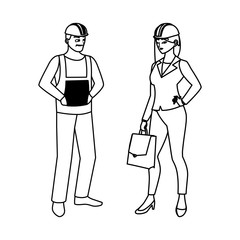 male builder constructor with woman engineer