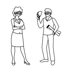 male builder constructor with woman engineer