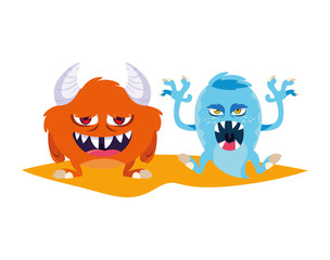 funny monsters couple comic characters colorful