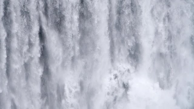 Waterfall close up slow motion background, Skogafoss Iceland. Abstract water background. Shot of real water texture for compositing, motion graphics, or background.