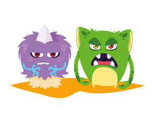 funny monsters couple comic characters colorful