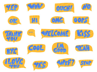 Set of short phrases. Vector color illustration.