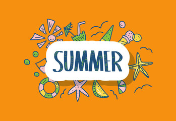 Summer sticker quote. Vector color stylized text.