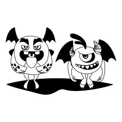 Fototapeta premium funny monsters couple comic characters monochrome