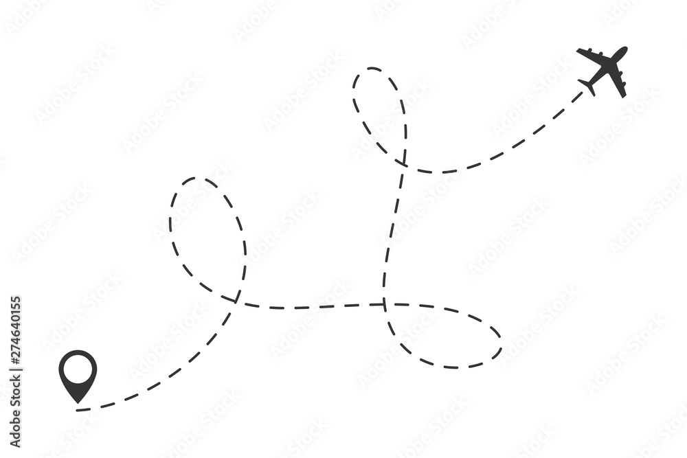 Poster Path route icon template black color editable. Path route symbol Flat vector sign isolated on white background. Airplane line path vector icon of start point and dash line trace for air trip or travel