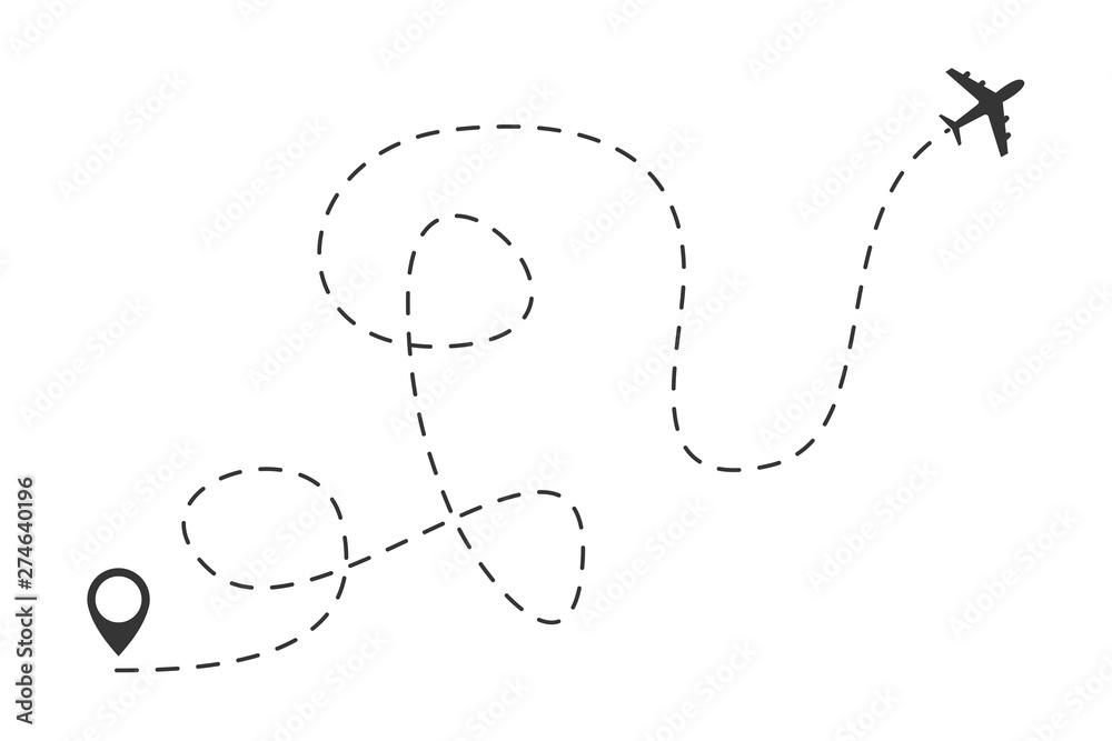 Aufkleber Path route icon template black color editable. Path route symbol Flat vector sign isolated on white background. Airplane line path vector icon of start point and dash line trace for air trip or travel