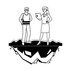 male builder constructor with woman engineer