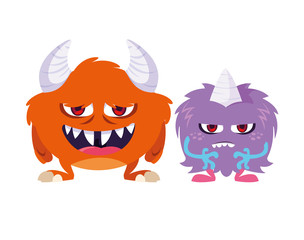 funny monsters couple comic characters colorful