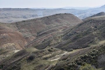 Fototapeta na wymiar Mountain Valley Panorama near Georgia-Azerbaijan Border
