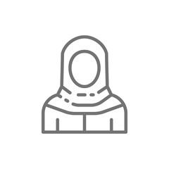 Arabian woman in traditional national dress, bedouin line icon.