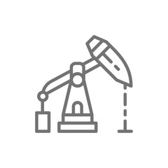 Oil rig, pump jack, industrial equipment line icon.