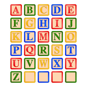uppercase letters children's wooden alphabet blocks vector graphic icon illustration