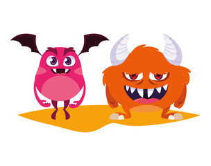funny monsters couple comic characters colorful