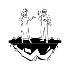 male builder constructor with woman engineer