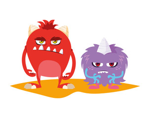 funny monsters couple comic characters colorful