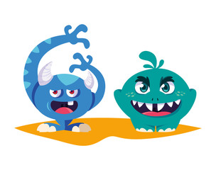 funny monsters couple comic characters colorful