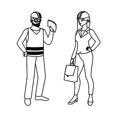 male builder constructor with woman engineer