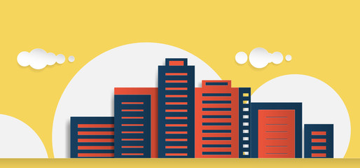 Fototapeta premium Colorful Paper art style for Business poster and postcard, Architectural building and cityscape background, Panoramic view, Vector illustration modern background. 