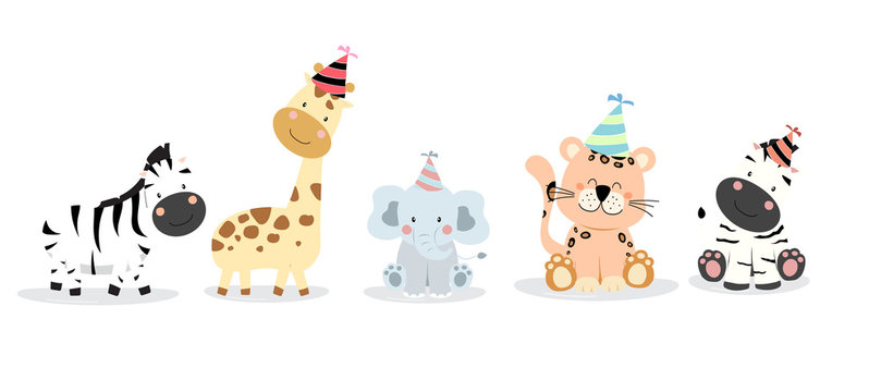 Cute zafari character with friend. Vector illustration for birthday invitation,postcard and sticker