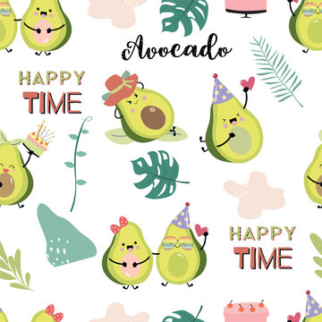 Green blue avocado seamless pattern with leaf.Avocado couple  vector illustration for background,wallpaper,frabic