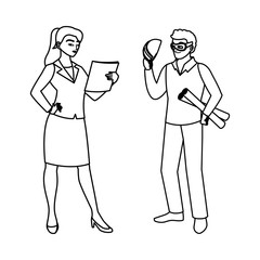 Obraz premium couple of engineers builders workers characters