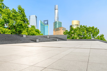 Shanghai city buildings and empty square floor