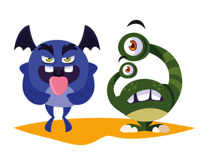 funny monsters couple comic characters colorful