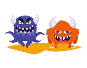 funny monsters couple comic characters colorful
