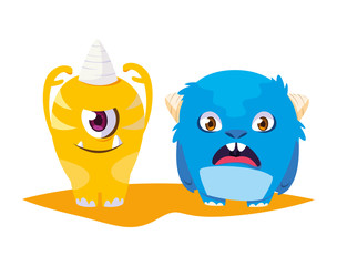 funny monsters couple comic characters colorful
