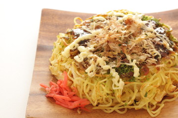 Japanese food, noodles pancake Okonomiyaki
