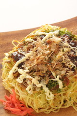 Japanese food, noodles pancake Okonomiyaki